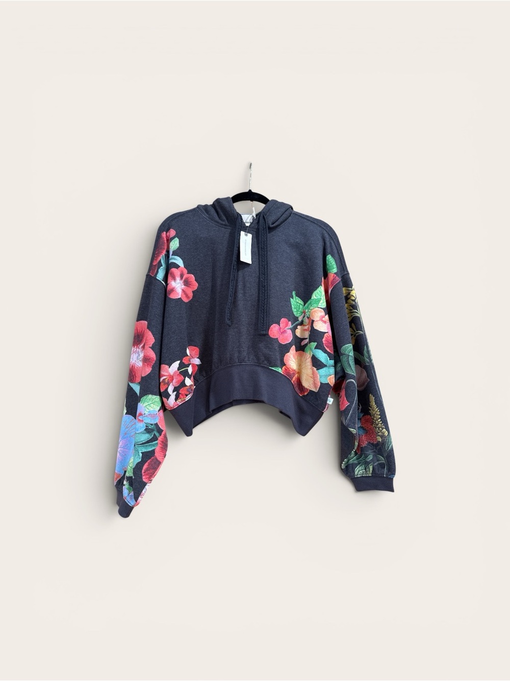 Anthropologie Navy Cropped Floral Hoodie